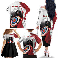 Personalized Canadian Flag Family Matching Off The Shoulder Long Sleeve Dress and Hawaiian Shirt Canada Archery Target - Maple Leaf