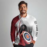 Personalized Canadian Flag Long Sleeve Polo Shirt Canada Archery Target - Maple Leaf