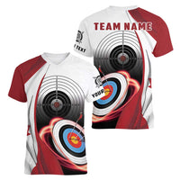 Personalized Canadian Flag Women V-Neck T-Shirt Canada Archery Target - Maple Leaf