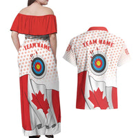 Personalized Canada Archery Couples Matching Off Shoulder Maxi Dress and Hawaiian Shirt Maple Leaf Canadian Flag