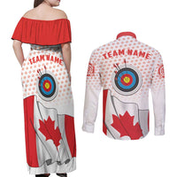 Personalized Canada Archery Couples Matching Off Shoulder Maxi Dress and Long Sleeve Button Shirt Maple Leaf Canadian Flag