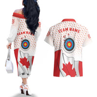 Personalized Canada Archery Couples Matching Off The Shoulder Long Sleeve Dress and Hawaiian Shirt Maple Leaf Canadian Flag