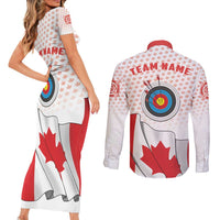 Personalized Canada Archery Couples Matching Short Sleeve Bodycon Dress and Long Sleeve Button Shirt Maple Leaf Canadian Flag