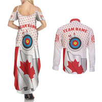 Personalized Canada Archery Couples Matching Summer Maxi Dress and Long Sleeve Button Shirt Maple Leaf Canadian Flag
