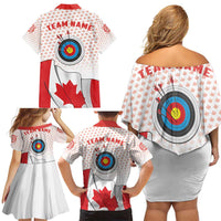 Personalized Canada Archery Family Matching Off Shoulder Short Dress and Hawaiian Shirt Maple Leaf Canadian Flag