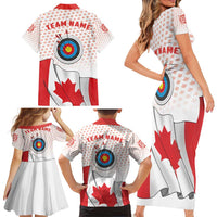 Personalized Canada Archery Family Matching Short Sleeve Bodycon Dress and Hawaiian Shirt Maple Leaf Canadian Flag