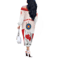 Personalized Canada Archery Off The Shoulder Long Sleeve Dress Maple Leaf Canadian Flag