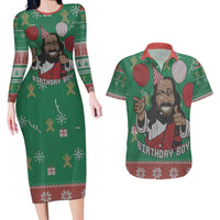 Birthday Boy Jesus Couples Matching Long Sleeve Bodycon Dress and Hawaiian Shirt African Christian - Wonder Print Shop