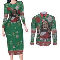 Birthday Boy Jesus Couples Matching Long Sleeve Bodycon Dress and Long Sleeve Button Shirt African Christian - Wonder Print Shop