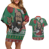 Birthday Boy Jesus Couples Matching Off Shoulder Short Dress and Hawaiian Shirt African Christian - Wonder Print Shop