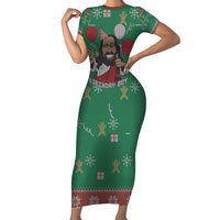 Birthday Boy Jesus Short Sleeve Bodycon Dress African Christian - Wonder Print Shop