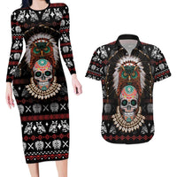Warrior Of Indian Skull Couples Matching Long Sleeve Bodycon Dress and Hawaiian Shirt Native American - Wonder Print Shop