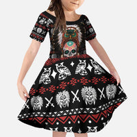 Warrior Of Indian Skull Family Matching Long Sleeve Bodycon Dress and Hawaiian Shirt Native American - Wonder Print Shop