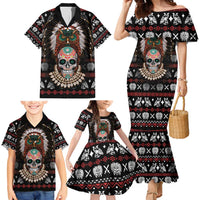 Warrior Of Indian Skull Family Matching Mermaid Dress and Hawaiian Shirt Native American - Wonder Print Shop