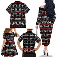 Warrior Of Indian Skull Family Matching Off The Shoulder Long Sleeve Dress and Hawaiian Shirt Native American - Wonder Print Shop