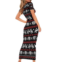 Warrior Of Indian Skull Short Sleeve Bodycon Dress Native American - Wonder Print Shop