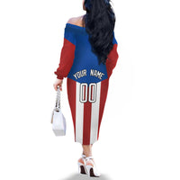 Puerto Rican Baseball Family Matching Off The Shoulder Long Sleeve Dress and Hawaiian Shirt Boricua Flag Sports