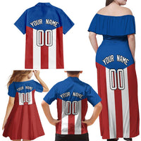 Puerto Rican Baseball Family Matching Off Shoulder Maxi Dress and Hawaiian Shirt Boricua Flag Sports