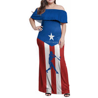 Puerto Rican Baseball Family Matching Off Shoulder Maxi Dress and Hawaiian Shirt Boricua Flag Sports