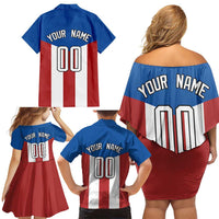 Puerto Rican Baseball Family Matching Off Shoulder Short Dress and Hawaiian Shirt Boricua Flag Sports