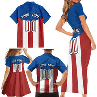Puerto Rican Baseball Family Matching Short Sleeve Bodycon Dress and Hawaiian Shirt Boricua Flag Sports