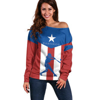 Puerto Rican Baseball Off Shoulder Sweater Boricua Flag Sports