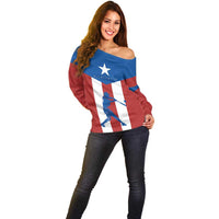 Puerto Rican Baseball Off Shoulder Sweater Boricua Flag Sports