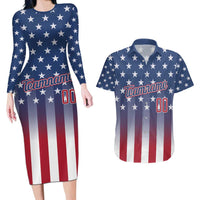 Personalized Team Name American Couples Matching Long Sleeve Bodycon Dress and Hawaiian Shirt USA Flag Fashion Sports