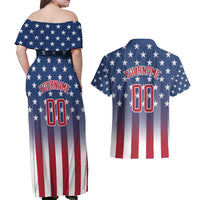 Personalized Team Name American Couples Matching Off Shoulder Maxi Dress and Hawaiian Shirt USA Flag Fashion Sports
