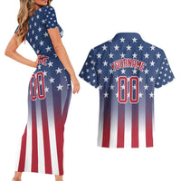 Personalized Team Name American Couples Matching Short Sleeve Bodycon Dress and Hawaiian Shirt USA Flag Fashion Sports