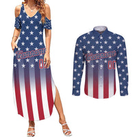 Personalized Team Name American Couples Matching Summer Maxi Dress and Long Sleeve Button Shirt USA Flag Fashion Sports