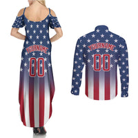 Personalized Team Name American Couples Matching Summer Maxi Dress and Long Sleeve Button Shirt USA Flag Fashion Sports
