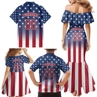 Personalized Team Name American Family Matching Mermaid Dress and Hawaiian Shirt USA Flag Fashion Sports
