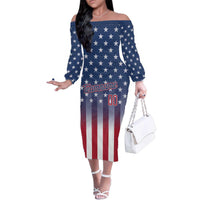 Personalized Team Name American Family Matching Off The Shoulder Long Sleeve Dress and Hawaiian Shirt USA Flag Fashion Sports