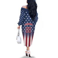 Personalized Team Name American Family Matching Off The Shoulder Long Sleeve Dress and Hawaiian Shirt USA Flag Fashion Sports