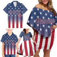 Personalized Team Name American Family Matching Off Shoulder Short Dress and Hawaiian Shirt USA Flag Fashion Sports