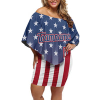 Personalized Team Name American Family Matching Off Shoulder Short Dress and Hawaiian Shirt USA Flag Fashion Sports