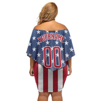 Personalized Team Name American Family Matching Off Shoulder Short Dress and Hawaiian Shirt USA Flag Fashion Sports
