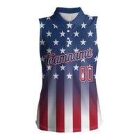Personalized Team Name American Women Sleeveless Polo Shirt USA Flag Fashion Sports
