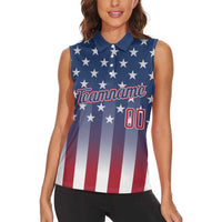 Personalized Team Name American Women Sleeveless Polo Shirt USA Flag Fashion Sports