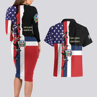 Dominican Republic Couples Matching Long Sleeve Bodycon Dress and Hawaiian Shirt Made In America with Dominican Parts DT03