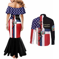 Dominican Republic Couples Matching Mermaid Dress and Long Sleeve Button Shirt Made In America with Dominican Parts DT03