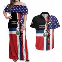 Dominican Republic Couples Matching Off Shoulder Maxi Dress and Hawaiian Shirt Made In America with Dominican Parts DT03