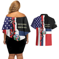 Dominican Republic Couples Matching Off Shoulder Short Dress and Hawaiian Shirt Made In America with Dominican Parts DT03