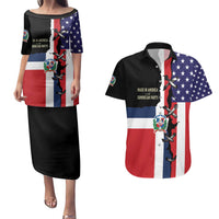 Dominican Republic Couples Matching Puletasi and Hawaiian Shirt Made In America with Dominican Parts DT03