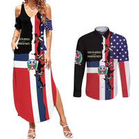 Dominican Republic Couples Matching Summer Maxi Dress and Long Sleeve Button Shirt Made In America with Dominican Parts DT03