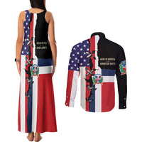 Dominican Republic Couples Matching Tank Maxi Dress and Long Sleeve Button Shirt Made In America with Dominican Parts DT03