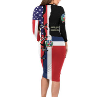 Dominican Republic Family Matching Long Sleeve Bodycon Dress and Hawaiian Shirt Made In America with Dominican Parts DT03