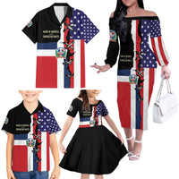 Dominican Republic Family Matching Off The Shoulder Long Sleeve Dress and Hawaiian Shirt Made In America with Dominican Parts DT03