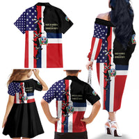 Dominican Republic Family Matching Off The Shoulder Long Sleeve Dress and Hawaiian Shirt Made In America with Dominican Parts DT03